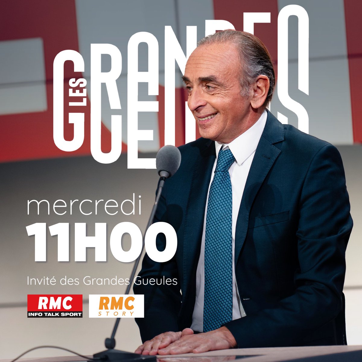 ZemmourEric's tweet photo. 🎙️ Je vous donne rendez-vous demain, à 11h, chez Les Grandes Gueules de RMC.

Je compte sur vous. https://t.co/n6lBo27k79