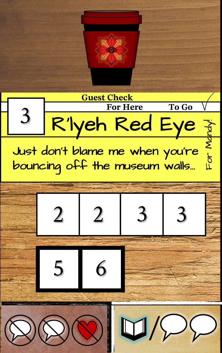 SkyeEnchantress's tweet photo. Coffeulu's on the loose and the shop's protective ward is on the fritz (again)...
#solotober #gamedesign #tabletop #Tabletopgames #arkham
Try your hand at running a coffeeshop in downtown Arkham. Do you have what it takes to survive your shift and keep Coffeulu at bay? https://t.co/KAS5F8OWsK