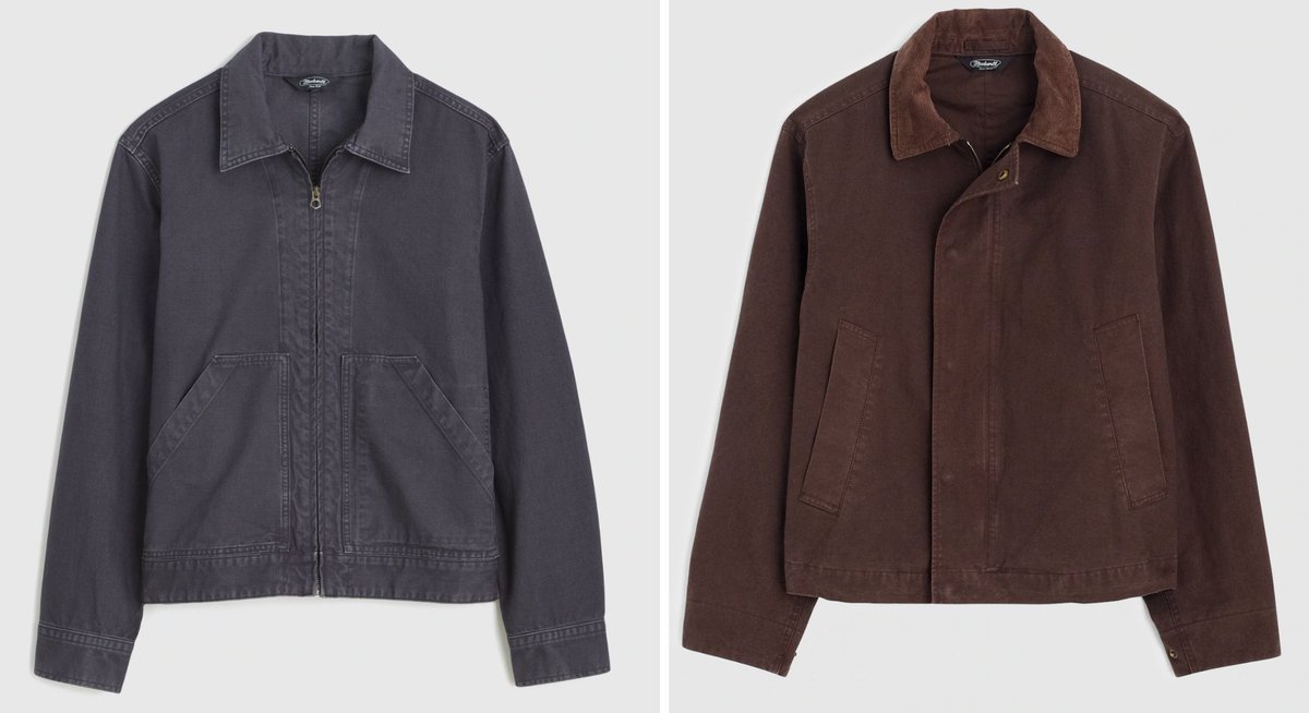WellBuiltStyle's tweet photo. Madewell leaning into that workwear vibe with their outerwear this season. 👌

They've got some legit pieces. 

My two favorites being their Carpenter Work Jacket in grey (affiliate): https://t.co/IUXVoezocs

And their Cord-Collar Zip Jacket in chocolate (affiliate): https://t.co/7ZLwCZgFW7