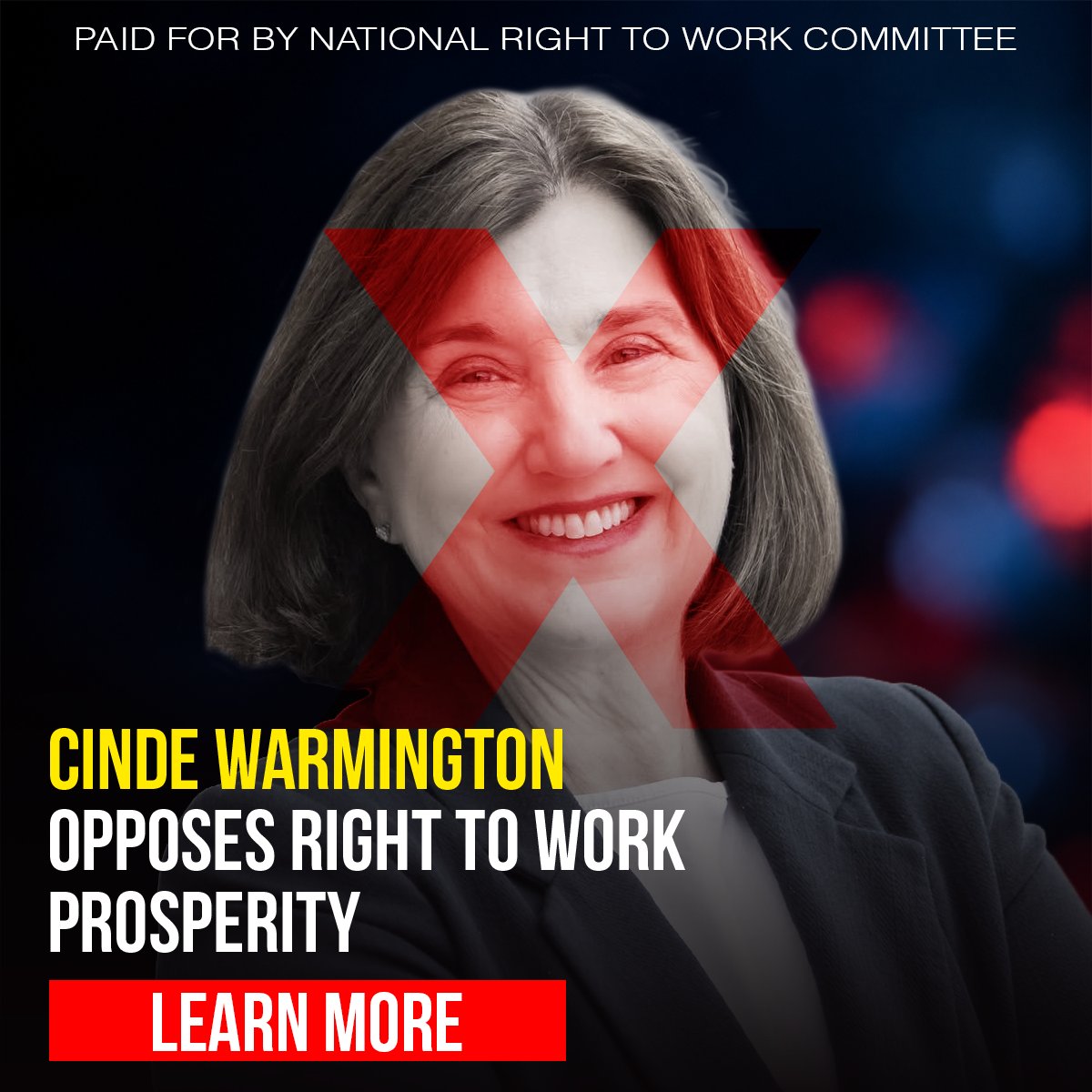 Right2Work's tweet photo. No worker should have to choose between paying a union and keeping a job. 

New Hampshire should put that protection into law, but for years, union-label politicians have stonewalled the issue.

Where does Cinde Warmington stand on Right to Work?
