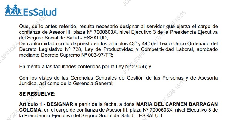 martinfiera's tweet photo. Hermana del senador @senadorbarragan es designada asesora de la presidencia ejecutiva de Essalud.
En política nada es casualidad 👇
¿ Senador Barragán no era por el país? 🙄 https://t.co/hOxz0xrMbm