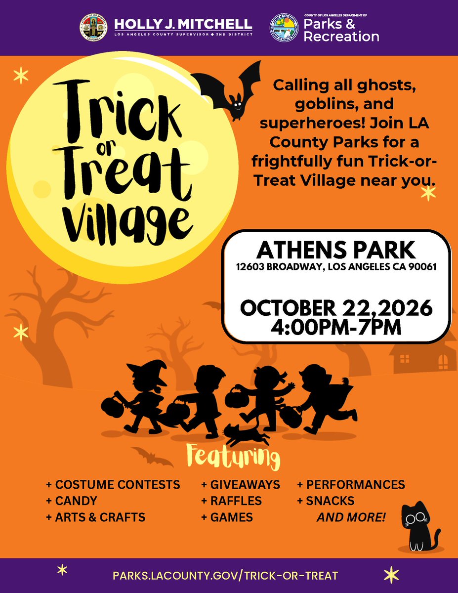 CSSDLA's tweet photo. 🎃Calling all ghosts and goblins!   👻 Come out to Trick-or-Treat Village with @cssdla at Athens Park on Thursday, October 22nd! While you enjoy the spooky festivities, also obtain one-on-one assistance on your #childsupport case. We’re here to help! #SouthLA 🍬 https://t.co/alqi3AtPDt
