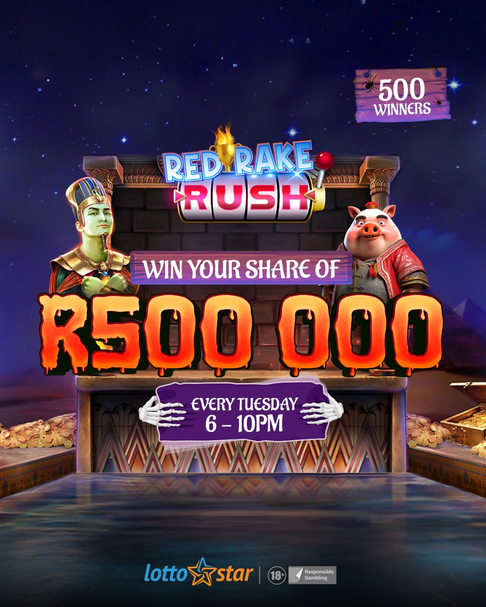 Lotto_Star's tweet photo. Tuesday nights just hit different at #YourWorldofLiveGames. ๐ฅ
Spin the slots on our Red Rake Rush Tournament from 6-10 PM for a chance to be 1 of 500 winners sharing R500,000. No min. bet. ๐ฐ
#LottoStar #RedRakeRush https://t.co/hH7TpXE8un