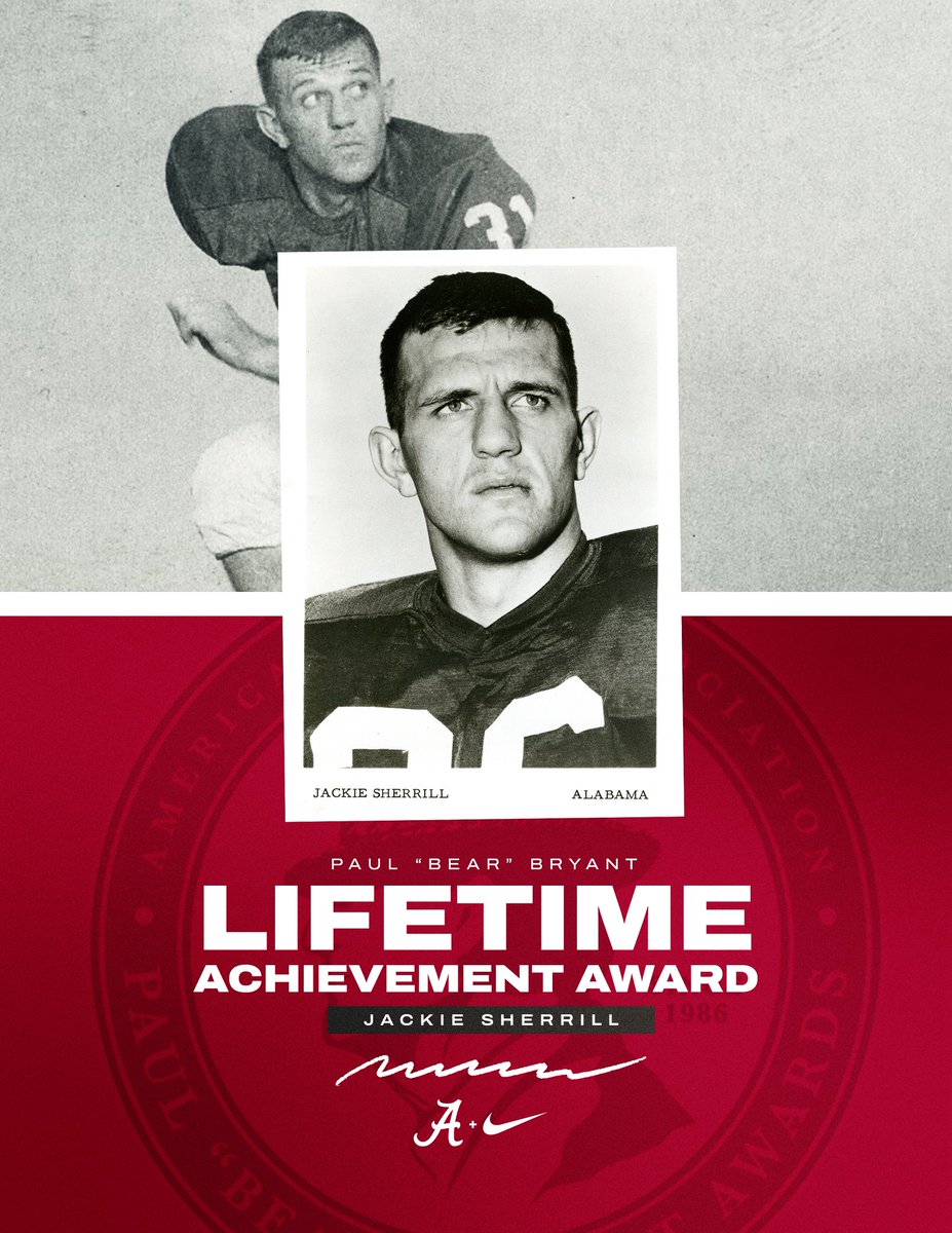 AlabamaFTBL's tweet photo. A legacy of leadership, excellence, and a lasting impact on the game.

Congratulations to Jackie Sherrill on receiving the Paul “Bear” Bryant Lifetime Achievement Award! https://t.co/nFp1w8xZYk