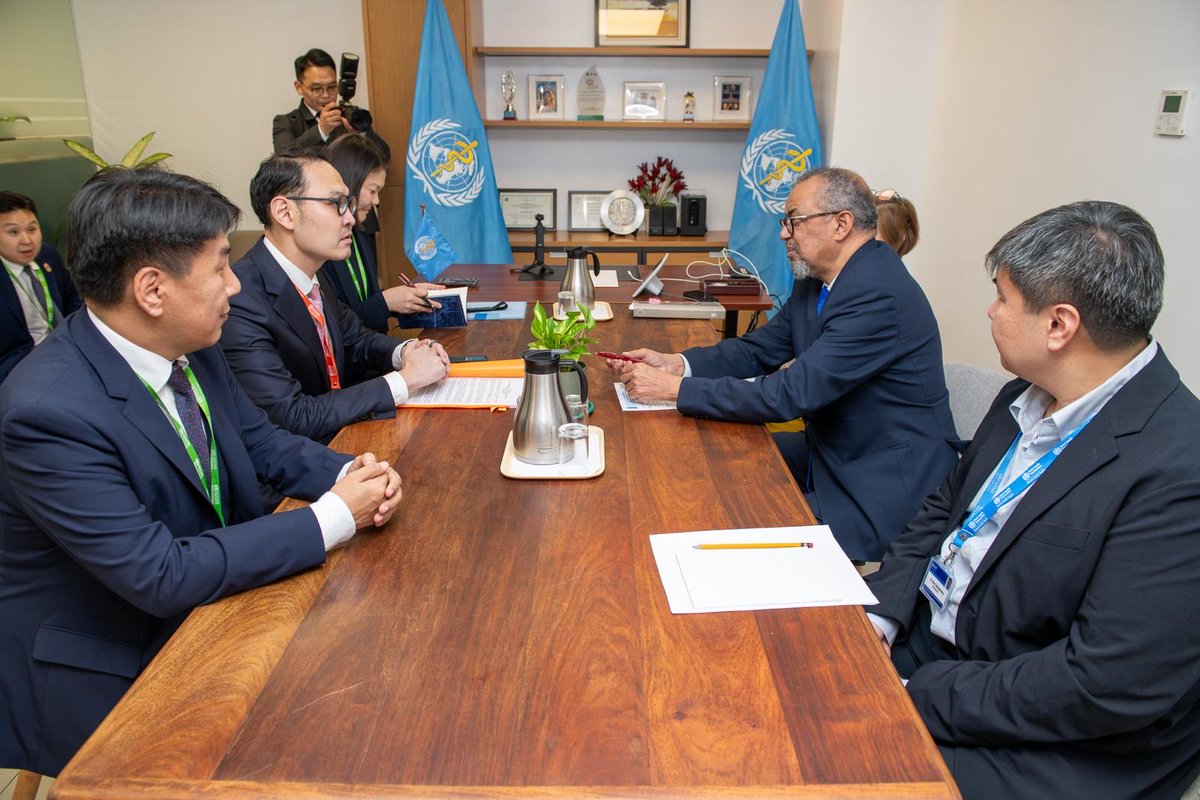 DrTedros's tweet photo. Good meeting with #Mongolia's Health Minister Batshugar Enkhbayar on the country’s health system reforms. Developments includes digital health transformation, improving access to affordable, quality medicines, and continued cooperation with @WHO on primary health care, workforce development, medicines regulation and the transition to the new national Centre for Disease Control. I thanked the Minister for Mongolia's participation in the Pathogen Access and Benefit Sharing annex negotiation. #RC77