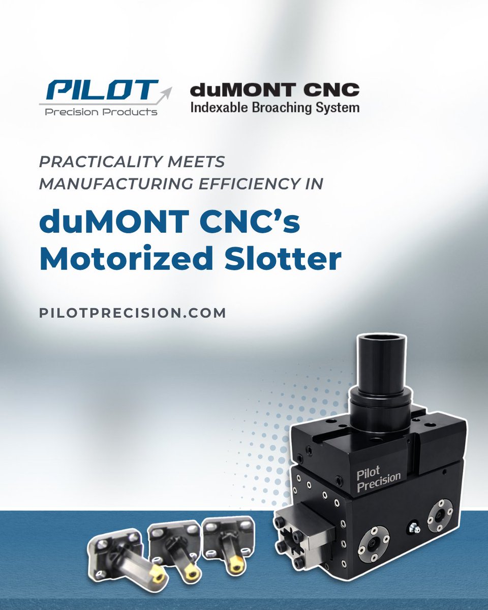 Pilot_Precision's tweet photo. The duMONT CNC Motorized Slotter brings broaching and slotting directly into the CNC machining environment.

Keep more operations in one setup to reduce secondary machining, simplify part handling, and improve efficiency.

https://t.co/OAQiHYPlS1

#Broaching #CNCMachining https://t.co/r3uVTYqlY2