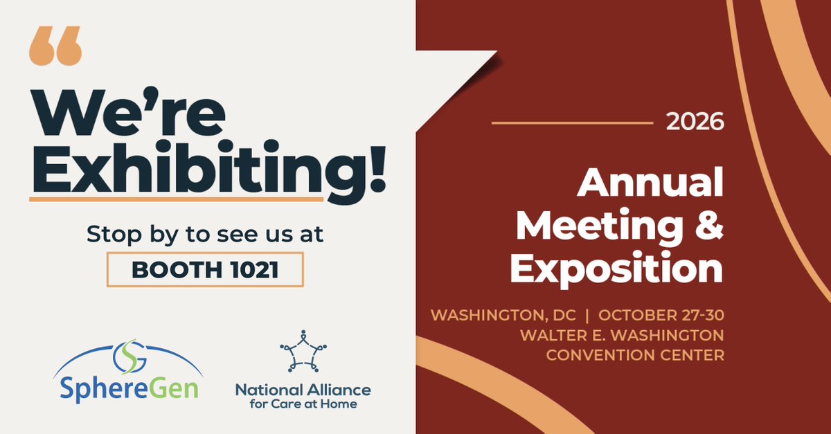 SphereGen's tweet photo. Excited to be exhibiting at the National Alliance for Care at Home #AllianceAnnualMeeting with an incredible community working across home-based care.

If you’re attending, stop by Booth #1021 and say hello – we’d love to connect and hear what’s top of mind for you this year. https://t.co/d6xSnDv9Vg