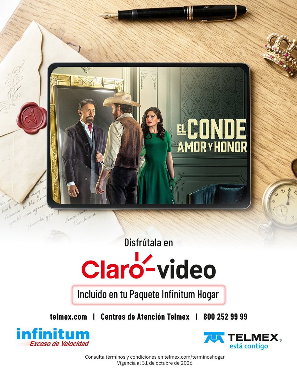 infinitum's tweet photo. ❤️👑 El amor, el honor y el poder se enfrentan en una historia llena de pasión e intriga.

Descubre El Conde: Amor y Honor en Claro video y déjate conquistar por cada capítulo. 🎬✨

Disfrútala en Claro video, incluido en tu paquete Infinitum.

▶️ https://t.co/nXdzfQ8uZE

#Infinitum #ClaroVideo #ElCondeAmorYHonor
