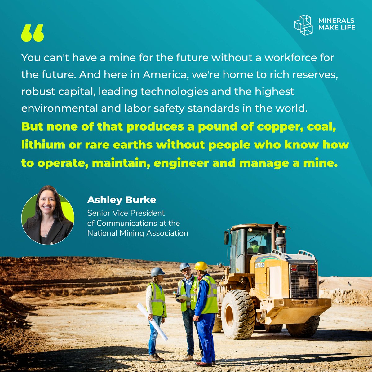 MiningFan's tweet photo. The mining workforce is the backbone of a strong domestic mining industry. Mining professionals ensure America can meet the growing demand for minerals essential to affordable energy, advanced technology and national security goals. Hear from Ashley Burke, Senior Vice President of Communications for the National Mining Association, on why workforce development is essential: https://t.co/PuKCUicDl4