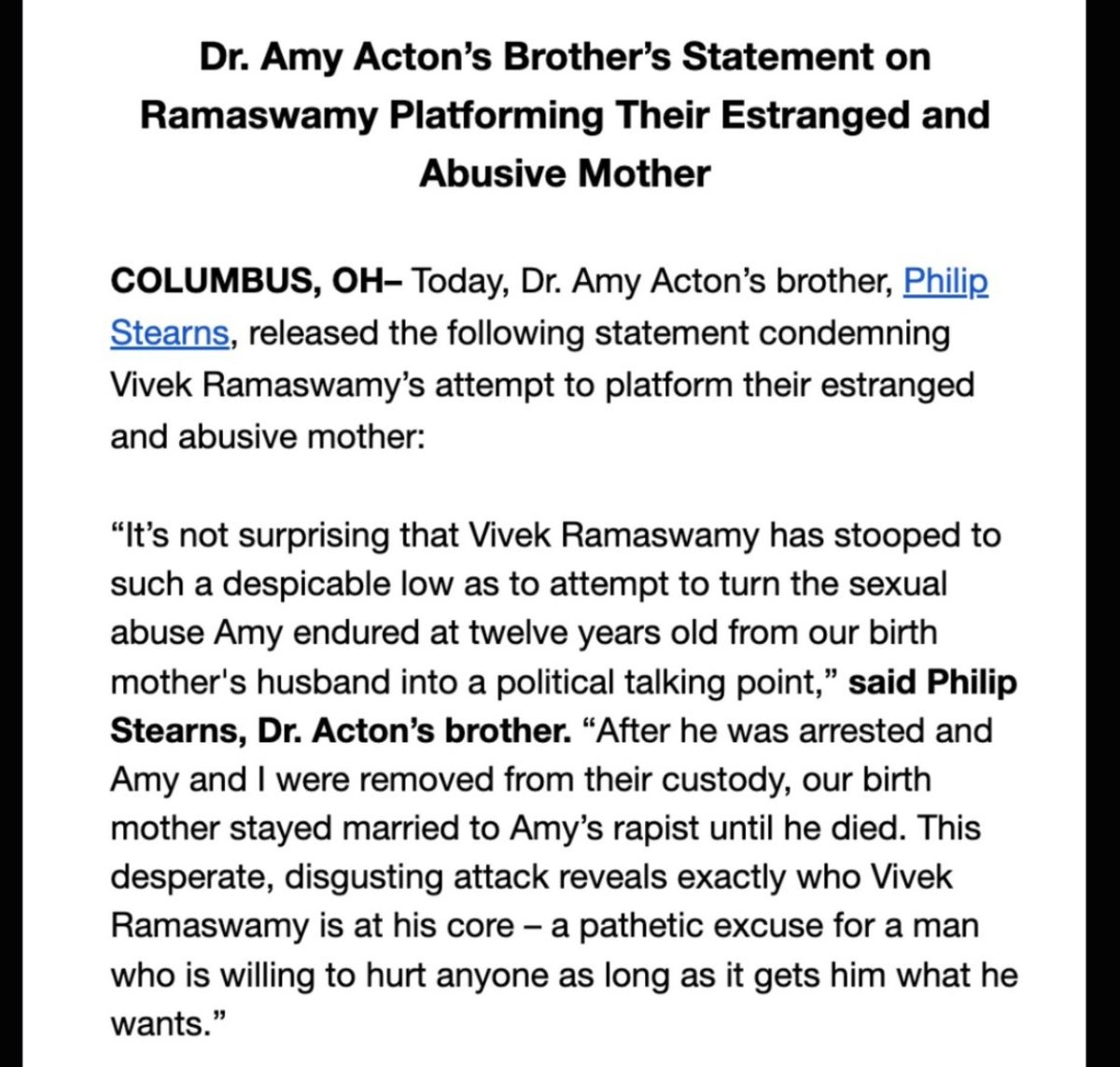 RachelCoyleOhio's tweet photo. My god. Amy Acton's brother confirms Amy's story. Their mom chose to abandon her kids so she could stay with Amy's rapist

I can't even imagine what they've been through. Something is seriously wrong with @VivekGRamaswamy for trying to exploit this https://t.co/2Z35o383G7