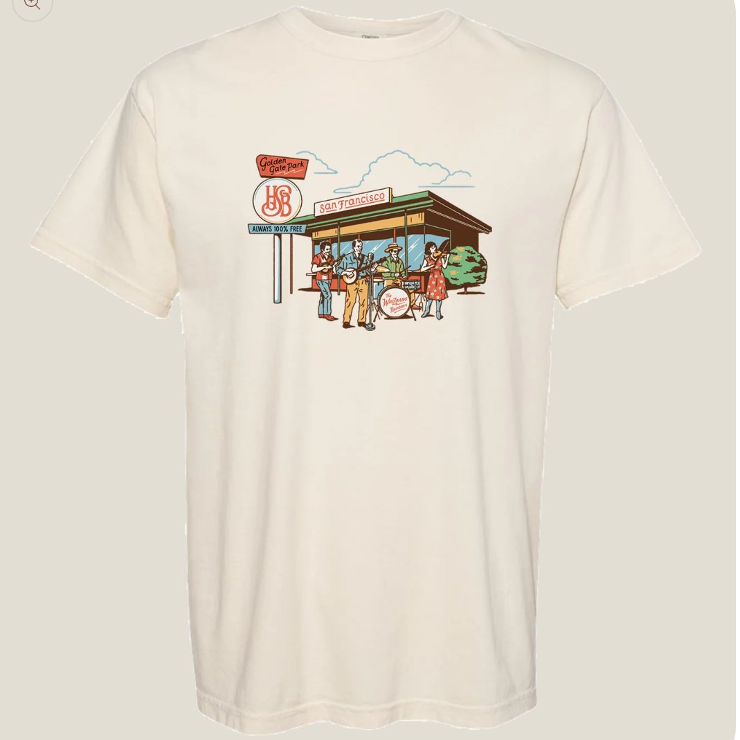 HSBFest's tweet photo. Inspired by Warren Hellman's Wronglers, our fictional Whizbang Ramblers set up shop outside the iconic Mission burger joint with Warren himself on banjo.
Available in poster and t-shirt form!
Store closing 10/22!
https://t.co/T2jc8rcsFX
#HSB26
#hardlystrictlybluegrass https://t.co/K43EFH1Elg