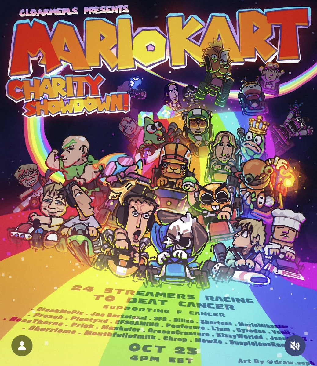 FCancerNow's tweet photo. HUGE news. 🖕🎮
@CloakPls is hosting a special Mario Charity Showdown stream to raise money for @fcancernow and we could not be more excited!  Tune in October 23rd at 4PM. See you there 🖤 #FCancer #CharityStream

Art by @Drawsephx https://t.co/uDUQ8h3S4O