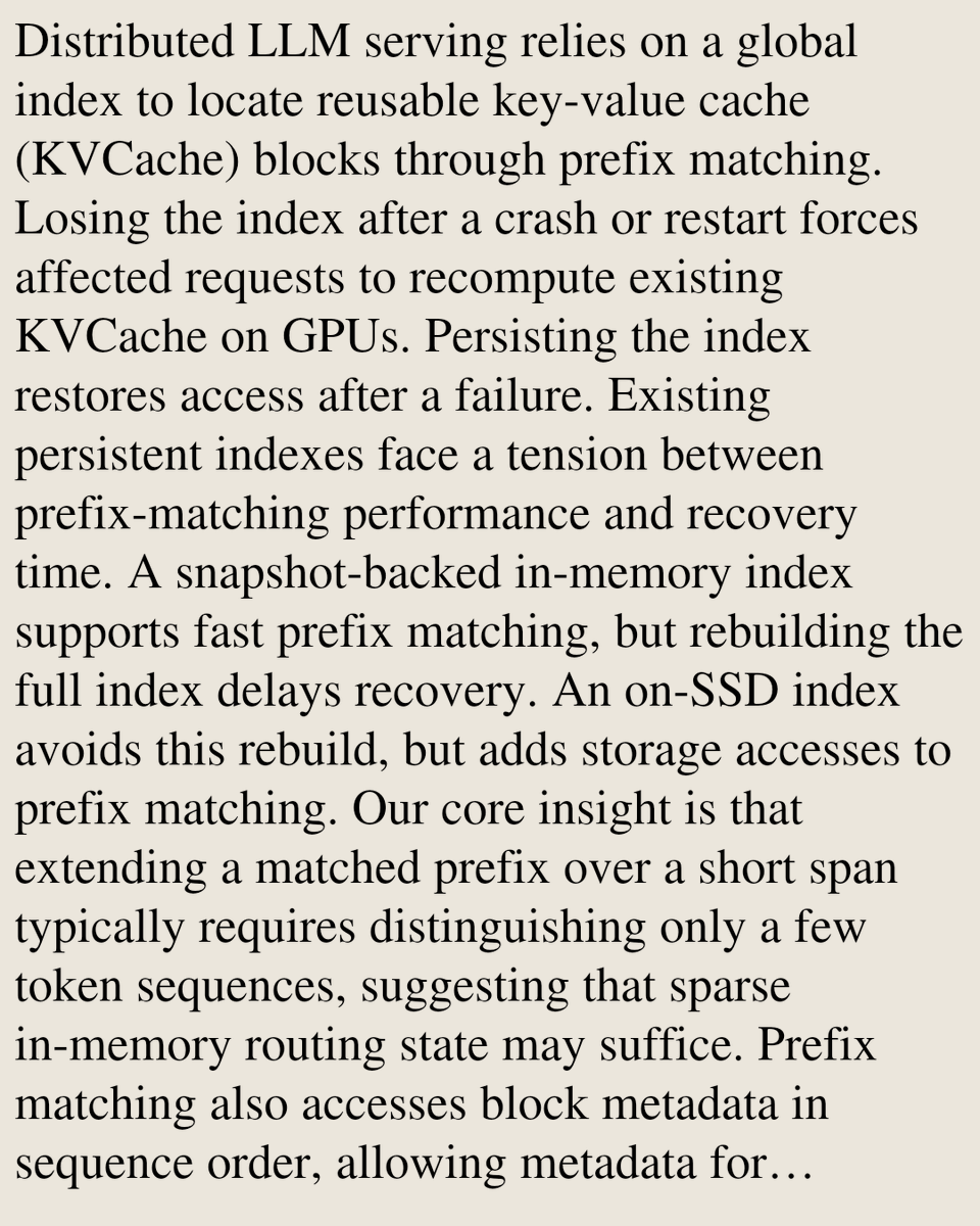 UFCS's tweet photo. SARP: An On-SSD Index for KVCache with Fast Prefix Matching and Recovery

Jun Kong, Qi Lin, Zhichao Cao
https://t.co/m3Jyjuh6Pw [𝚌𝚜.𝙳𝙱] https://t.co/TkgqCztX4n