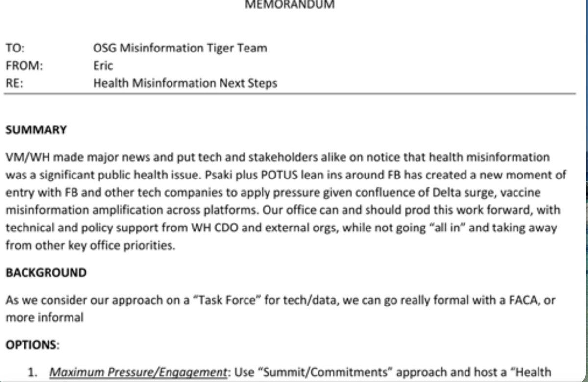 emilyakopp's tweet photo. New FOIA docs show Democrats' grand ambitions for censoring social media. COVID was just a warm up.

When the Biden censorship apparatus was at its height in 2021, Surgeon General Vivek Murthy's "maximum pressure" team said that "may be worth emphasizing that you don’t just see this as a COVID-related issue."

via @publicstrust