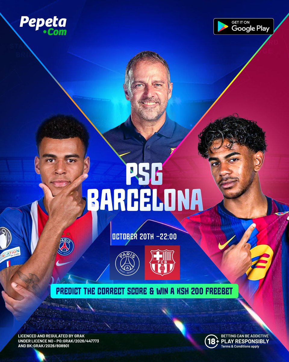 pepeta_bet's tweet photo. Champions League Night 🌙 🔥 

PSG Vs Barcelona

Two unbeaten giants. One massive clash. Who is conquering Paris tonight?

Predict the CORRECT SCORE for a chance to win 200BOB FREEBET 

T&C's
1. You MUST share this post
2. Answers posted after kickoff time WILL NOT be considered
3. One comment/answer per account
4. Edited comments will be disqualified
5. You MUST have a Pepeta account 

Trivia ends today by 9.58pm