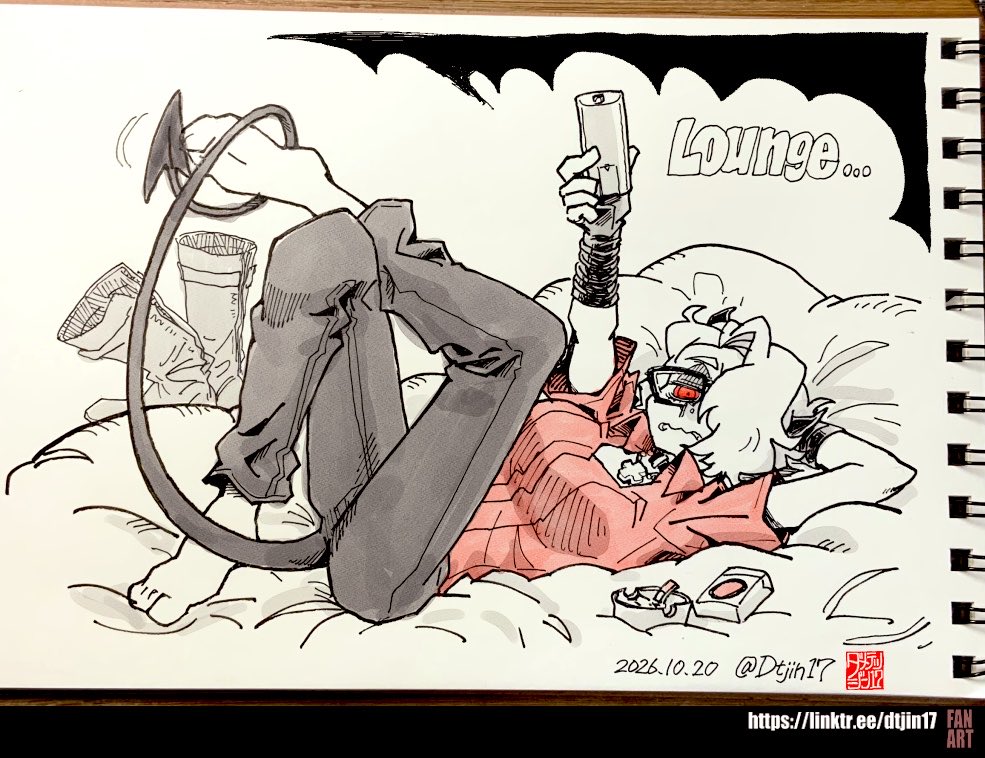Dtjin17's tweet photo. Day20 “LOUNGE”
 #inktober #inktober2026 #Helltakerfanart https://t.co/poVplS3K7Y