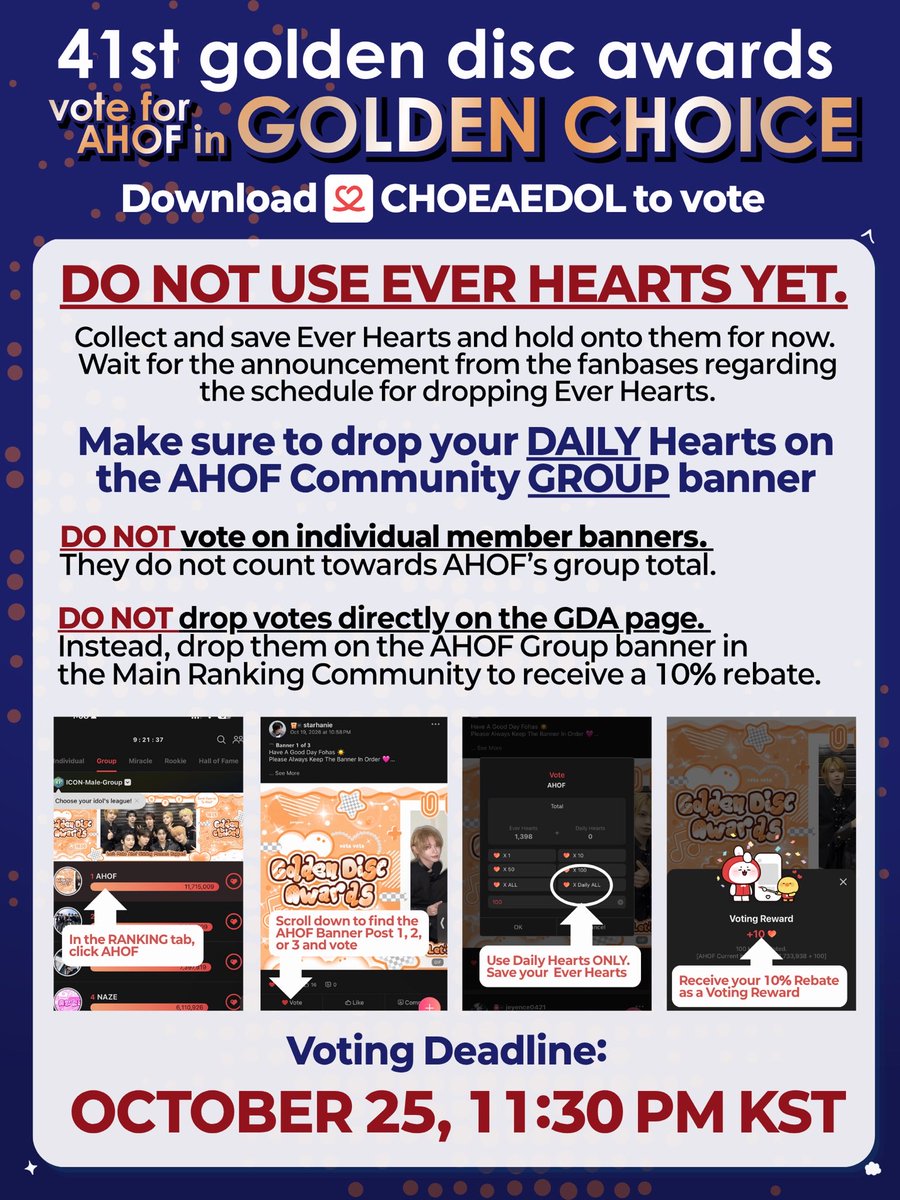 AHOF_N_America's tweet photo. 🗳️Vote for AHOF in the 41st GDA Golden Choice voting poll! 

Please make sure to follow this easy guide so you'll be able to maximize your votes!  

✅Join us in the group chats for the GDA poll here: 
https://t.co/udblQSZaA9

💰Donate here: 
https://t.co/QDILA0s7Uh

#아홉 #AHOF
@AHOF_official
