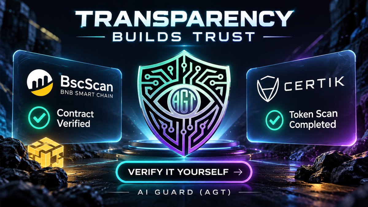 agt_ai's tweet photo. 🛡️ Transparency builds trust!

AI GUARD ($AGT) contract source verified on BscScan ✅
CertiK Token Scan completed 🔍

We believe in transparency, accountability, and verifiable information.

🔗 BscScan: https://t.co/qkcvR3Iudr

🔗 CertiK: https://t.co/SYrNl3aBq9

#AIGUARD #AGT https://t.co/37sFLfqY34