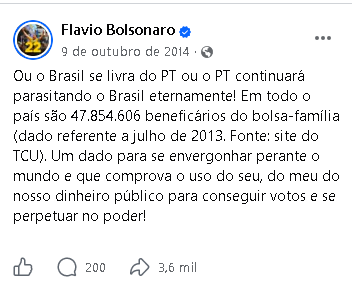 fabiofelixdf's tweet photo. Mais um post contra o bolsa-família que Flávio Bolsonaro esqueceu de apagar 

https://t.co/5xtuiPVPNf  

#Voto13PeloBolsaFamilia https://t.co/08d51SjdWF