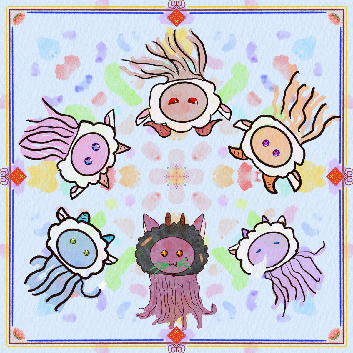 b09905103's tweet photo. 🐑+🪼
Next year is the Year of the Sheep!!! 
So I drew a little flock of sheep jellyfish!

Valko is the little black sheep 🫠
Always blamed for everything, poor baby.
You deserve love, not blame. We’re with you. 🖤

#BringValkoBack 
#ValkoIsLoved
#全世界都愛敖尹 https://t.co/7IvfHayCDg