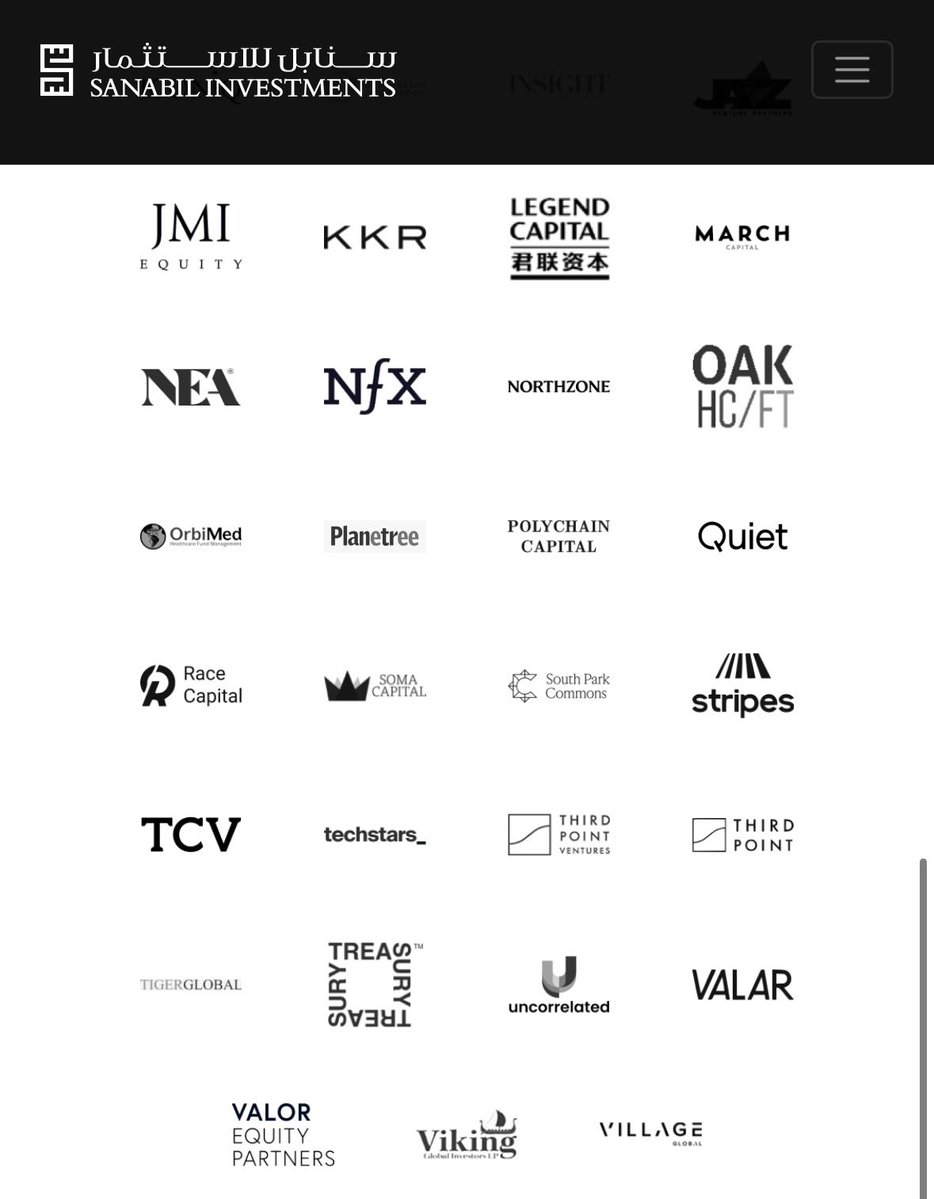 devahaz's tweet photo. Saudi Arabian (and other gulf state) money is everywhere in the tech industry. Venture funds listed on Sanabil’s (part of Saudi Arabia's sovereign wealth fund) website: https://t.co/yVtDq20XSV