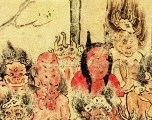 goshuinchou's tweet photo. 角盥(つのだらい)です！平安時代に使われた水を張って使用する洗面器ですが、私的には泣不動縁起や融通念仏縁起絵巻に出てくる角盥モチーフのこいつらを即座に思い出します！ https://t.co/L97nmSRfnm