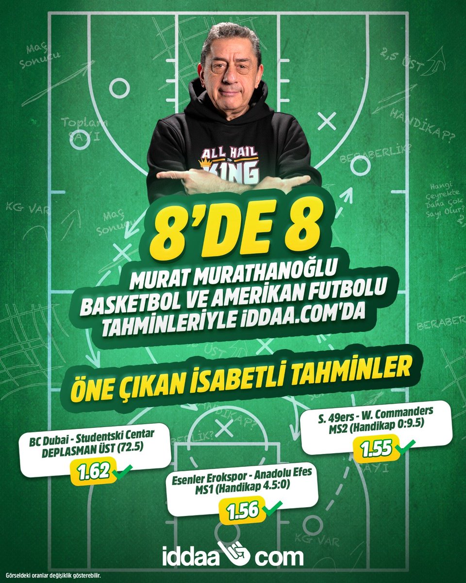 iddaa's tweet photo. 🏀🏈 8’de 8’in ardından Murat Murathanoğlu’nun yeni tahminleri https://t.co/n95ZnFaS7k’da!

🧐Basketbol ve Amerikan futbolunda öne çıkan tahminleri hemen keşfet. https://t.co/kM0Xxfs2u3