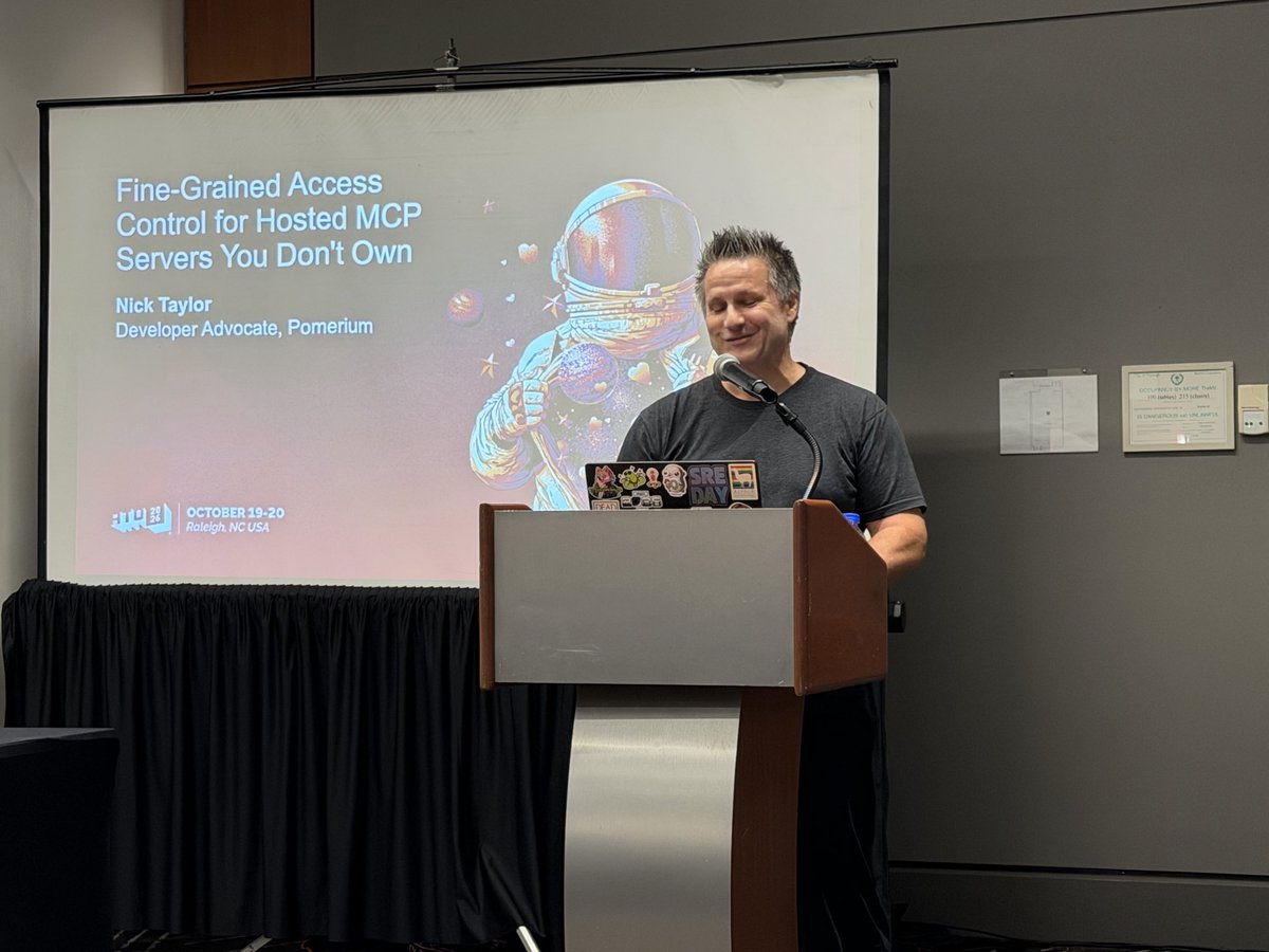 BekahHW's tweet photo. The amazing @nickytonline teaching us about rugby, MCPs, and security at @AllThingsOpen room 303 rn! https://t.co/3sQuHJqXKH