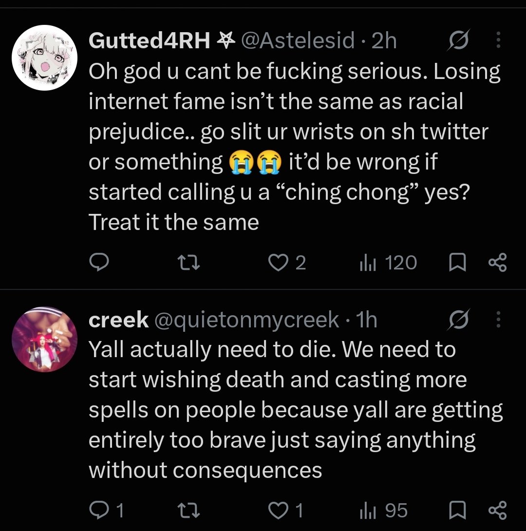 xbrutalhiyurax's tweet photo. These type of people actually makes other disagree with their opinion even if they are right.
Wishing death or asking people to end themselves makes you actually worse!! https://t.co/TFw1kl1WwW