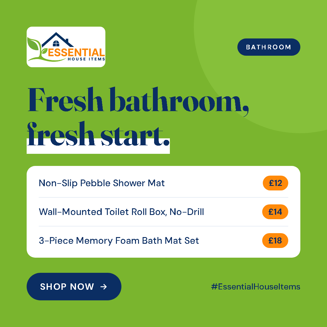 EssHouseItems's tweet photo. Fresh bathroom, fresh start 🛁 Shower mats from £12 and no-drill toilet roll boxes at £14. https://t.co/qx2Zqs7paw #EssentialHouseItems #BathroomIdeas #HomeRefresh https://t.co/iqQmNs29jT