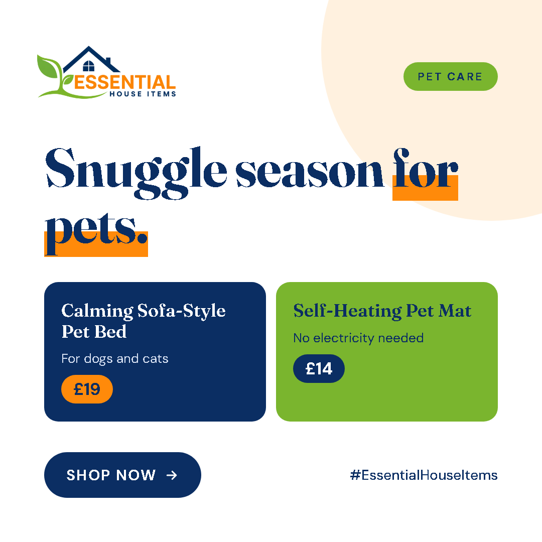 EssHouseItems's tweet photo. Snuggle season for pets 🐾 Calming sofa-style beds from £19 and self-heating mats from £14. https://t.co/qx2Zqs7paw #EssentialHouseItems #PetBed #DogsAndCats https://t.co/JkrxZv6UPC
