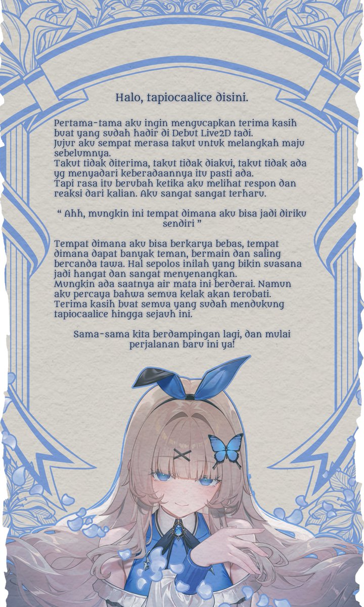 tapiocaalice's tweet photo. 🧋Otsuarisu ˎˊ˗
Terima kasih buat yang sudah datang di debutku tadi.

Ini surat kecil, from the bottom of my heart untuk kalian, dibaca yah💙

#tapiocaalice #IntoTheWitchGuild https://t.co/pSP6DgFKGF