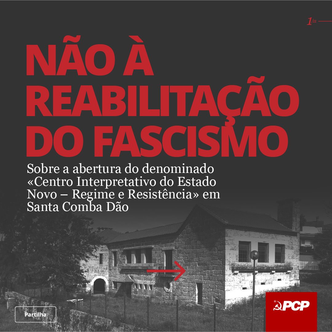 pcp_pt's tweet photo. 👉O PCP alerta para a abertura, na próxima sexta-feira, do denominado «Centro Interpretativo do Estado Novo – Regime e Resistência», instalado na “Escola-Cantina Salazar” em Santa Comba Dão, que constituirá mais um elemento no processo de branqueamento do regime fascista português e é uma afronta a todos os que se identificam com o 25 de Abril.