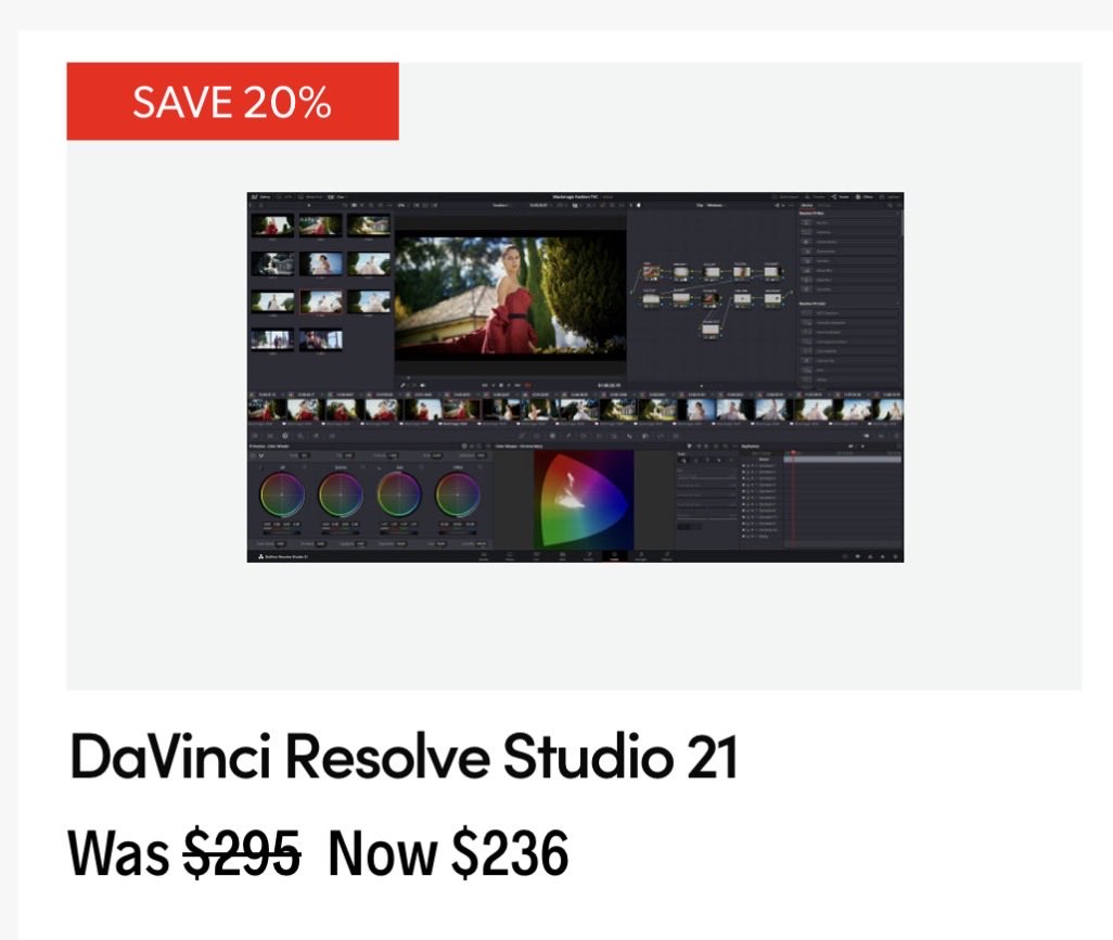 Daniel_Batal's tweet photo. This is only the 2nd time I’ve seen @Blackmagic_News do this!
DaVinci Resolve Studio is ON SALE for a limited time!
Get it now for 20% off! 👉  https://t.co/3GPcPdwSLb

This sale also applies to some of their killer hardware too!! https://t.co/spU0FEA0uo