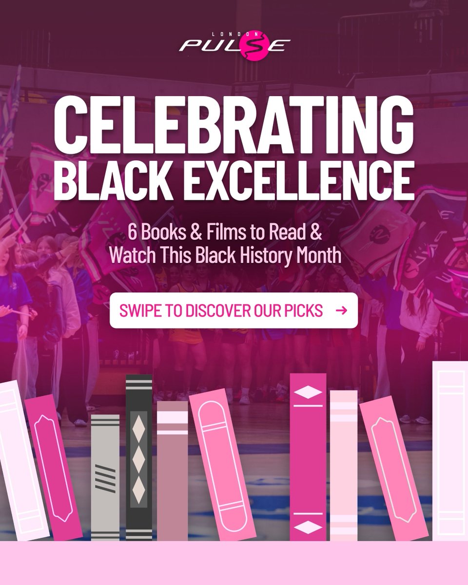 Pulse_Netball's tweet photo. To mark Black History Month, we’ve curated 6 incredible books and films celebrating Black excellence in storytelling, writing, and filmmaking. ➡️ Swipe through to discover our picks!

Elite performance isn't just about what happens on the court—switching off and unwinding during downtime is just as important. Away from the court and gym, our Pulse players are reading, watching, and reflecting on these stories, with their personal reviews dropping at the end of the month. 🍿📖

#LondonPulse #BHM #BlackHistoryMonth #BlackExcellence