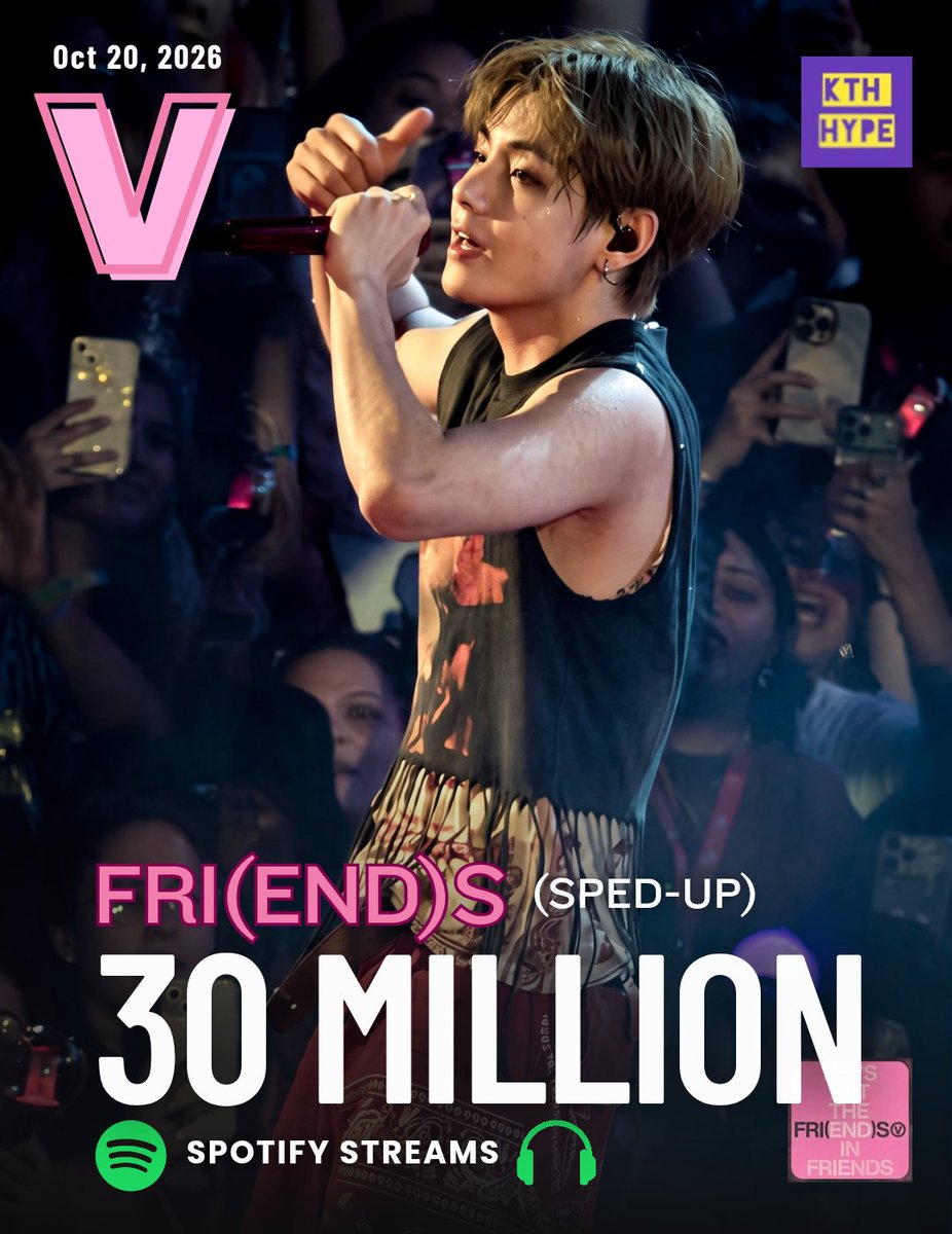 kthhype_ttg8's tweet photo. FRI(END)S (Sped-Up Version) by V has surpassed 30M streams on SPOTIFY.

#BTSV #V https://t.co/noeYOMoalN