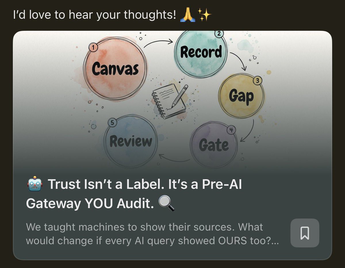 DevikaToprani's tweet photo. EU AI Act asks users to stay "aware" of over-relying on AI 🧠🤖

But awareness? = a FEELING
Proof = VERIFIABLE ⚖️ 

👇 How does a Pre-AI Gateway turns human thinking into a trail YOU can audit, before AI interaction? 🔍

Human + AI = Win-win! 😉
https://t.co/6YnbZO3qjR https://t.co/x6YdjOeo7o