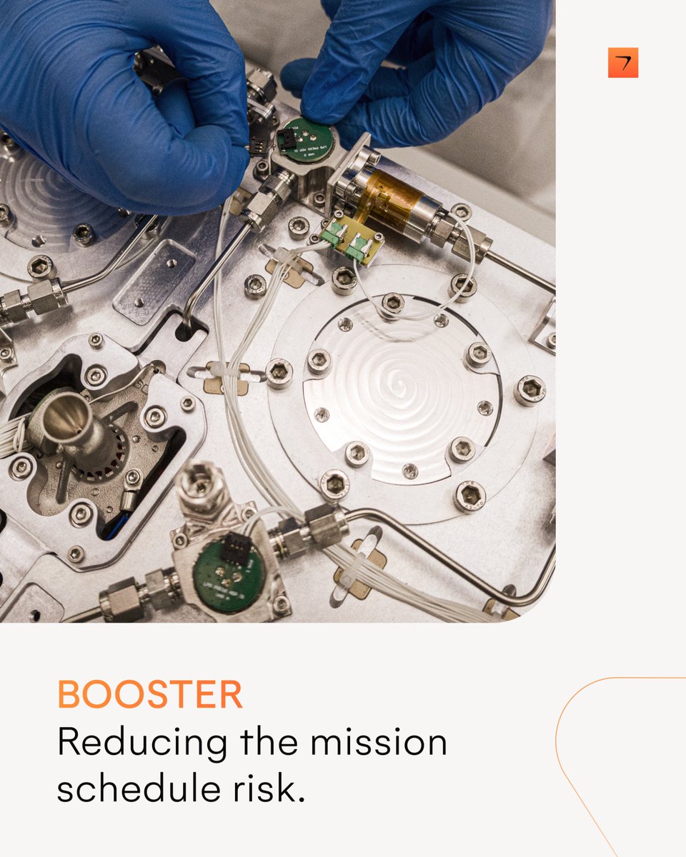 lifterospace's tweet photo. Propulsion is often considered as a technical risk. In practice, it can become a schedule risk first.

It’s the satellite part in which even a small requirement change can affect delivery significantly, as propulsion has been historically known in the industry for long lead times, and need for bespoke development and qualification campaigns.

BOOSTER takes a different approach.

The propulsion architecture is standardized, and the mission-specific configuration is selected from qualified building blocks rather than developed from scratch.

Configuration takes days. Flight hardware is delivered in 6–9 months. New configurations build on the same qualification and flight heritage.

That is how BOOSTER helps keep the propulsion system off the critical path.