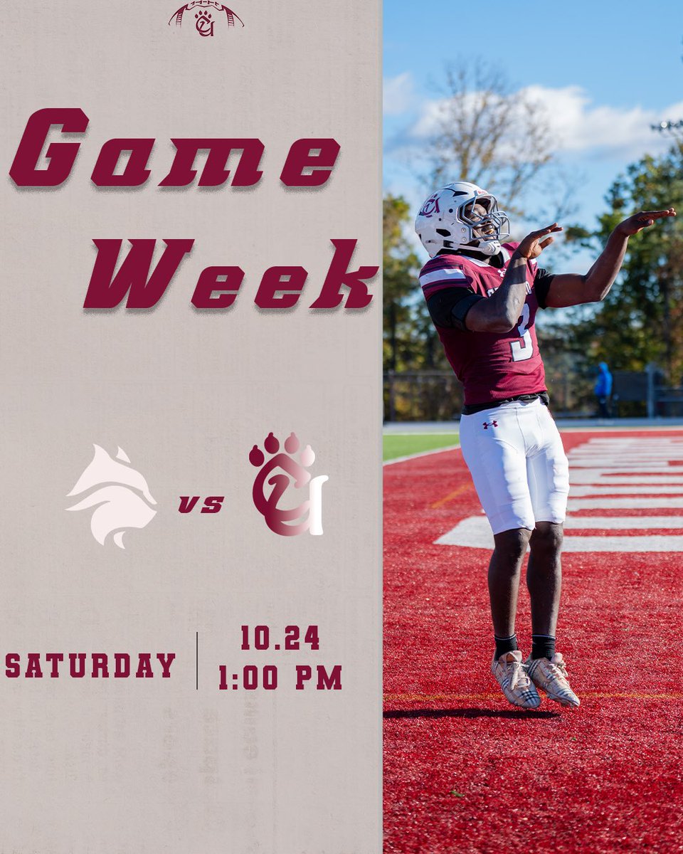 ConcordFootball's tweet photo. Our Mountain Lions are back on the road this week against West Virginia Wesleyan! ⛰️🦁🏈

🗓️: Saturday, October 24th

🆚: West Virginia Wesleyan College

⏰: 1:00 P.M. 

📍: Cebe Ross Field 

📺: MECTV https://t.co/ml39r8iZKh