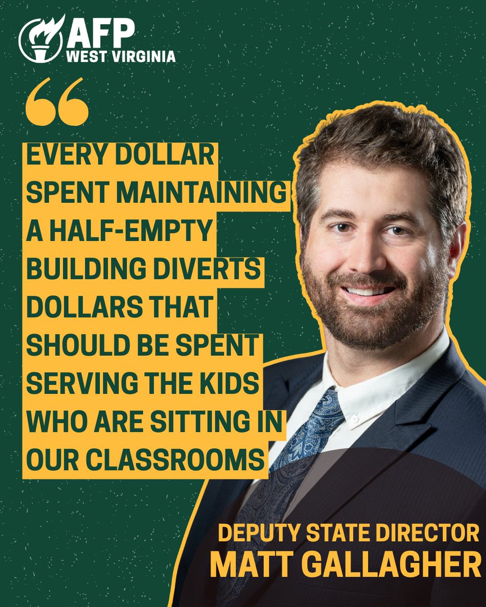 AFPWV's tweet photo. ICYMI: AFP-WV released a new report that shows West Virginia schools are MORE THAN half empty. 

👉 Read the full report: https://t.co/lzbyfcgXxm https://t.co/y8bBZWwYFV
