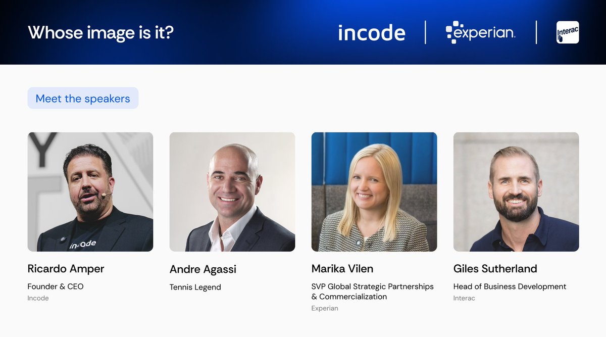 rickyamper's tweet photo. At 5:00 PM at Sugarcane, Marika Vilen, SVP Global Strategic Partnerships &amp; Commercialization at Experian, and Giles Sutherland, Head of Business Development at Interac, join us for our fireside chat, "Whose image is it?"
 #Incode https://t.co/FGVrYvMgur