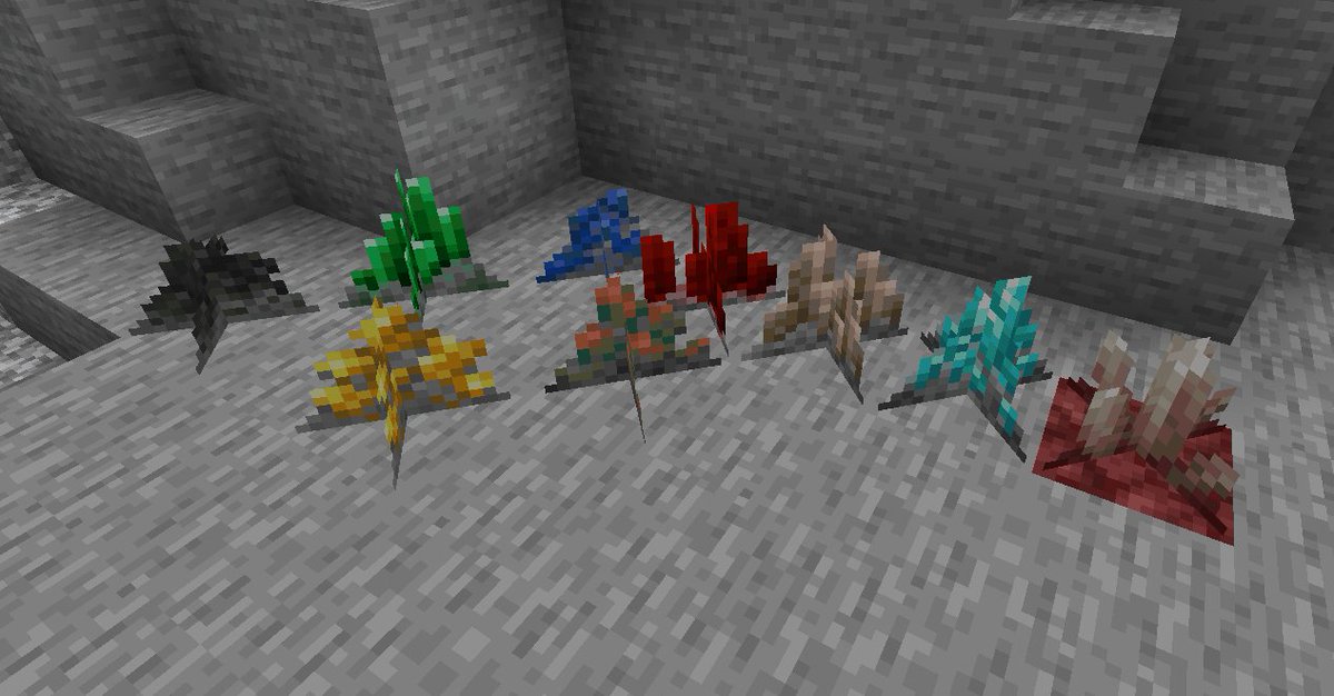 RedPierre01's tweet photo. My ore pack is done! kind of.
Probably gonna increase the rarity on some of them, but other than that it I'll release it tomarrow.
#minecraft https://t.co/6uAU5M04KQ
