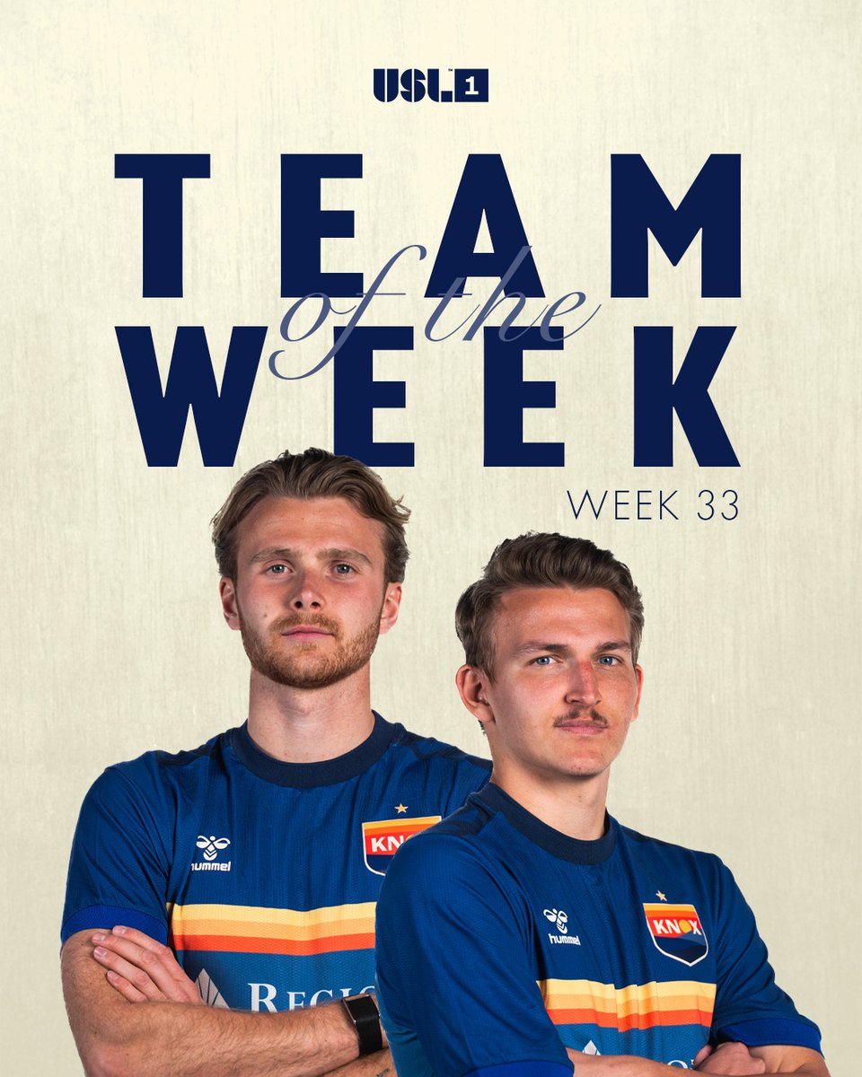 OneKnoxSC's tweet photo. Capping off the regular season on a high note!

Denis and Mikkel earn @USLLeagueOne Team of the Week honors for Week 33 following their stellar outings against New York over the weekend!

READ MORE 📰 >> https://t.co/qGruwjBO74

#TOOK #BelieveInKnoxville https://t.co/cIWk4MRyBz