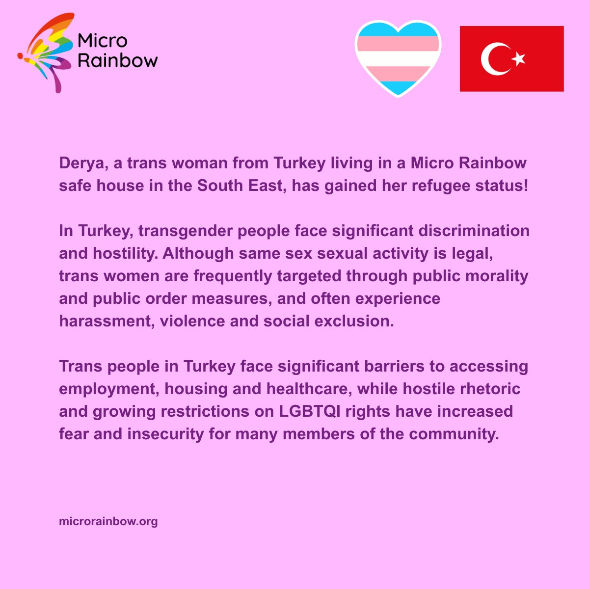 MicroRainbow's tweet photo. Derya, a trans woman from Turkey living in our safe house, has been granted #refugee status!👇

Support more #LGBTQI people seeking safety: https://t.co/yxVdGKmbXH

Pseudonyms &amp; stock images are used to protect the identity of the individuals we work with. https://t.co/DQ2TsmZdsG