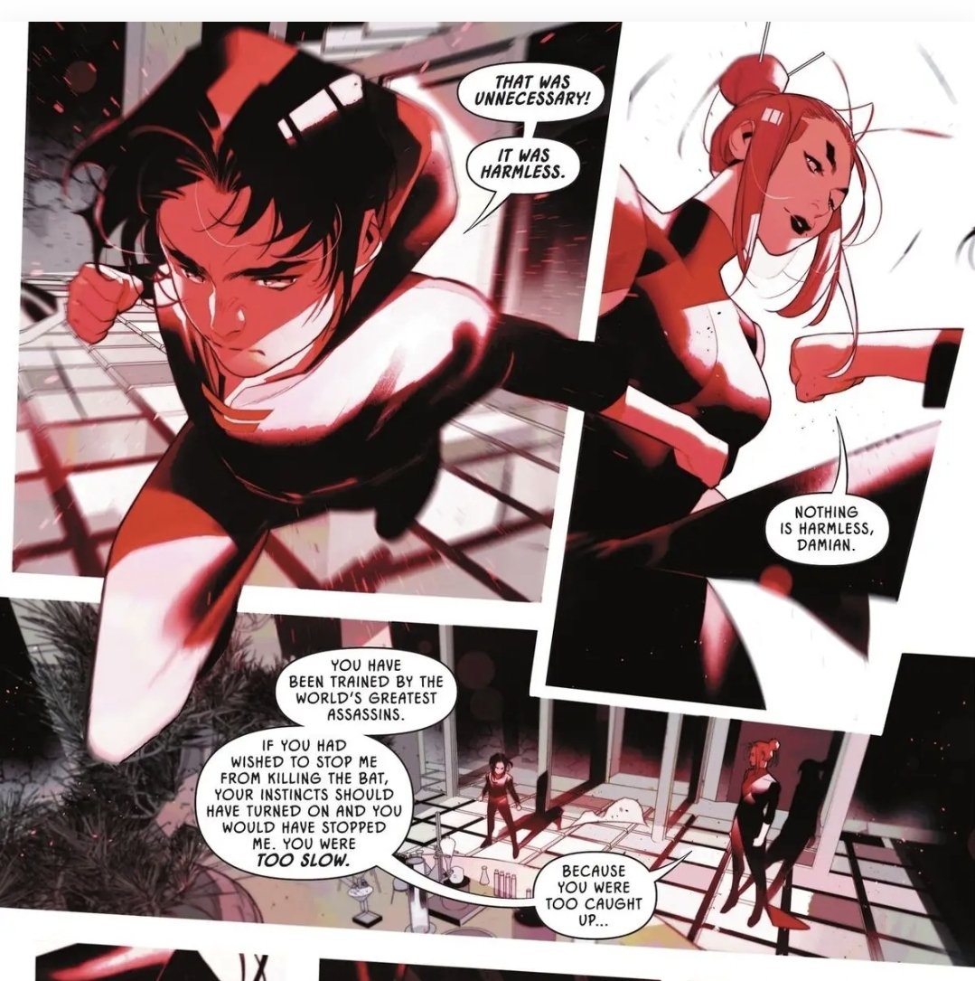 nyanhodo's tweet photo. @oraclefolder mind you if they'd gone with Damian's abusive trainer Mistress Harsh instead, we wouldve gotten a canonical abusive relationship for Damian and they wouldnt have painted Talia in an incorrect light😭
like this literally happens in batman and robin (2023) #2 https://t.co/C07isKcufQ