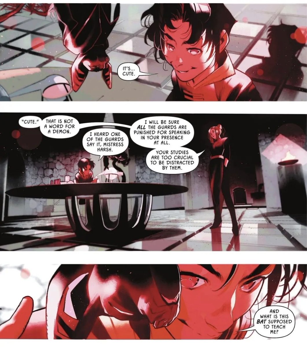 nyanhodo's tweet photo. @oraclefolder mind you if they'd gone with Damian's abusive trainer Mistress Harsh instead, we wouldve gotten a canonical abusive relationship for Damian and they wouldnt have painted Talia in an incorrect light😭
like this literally happens in batman and robin (2023) #2 https://t.co/C07isKcufQ