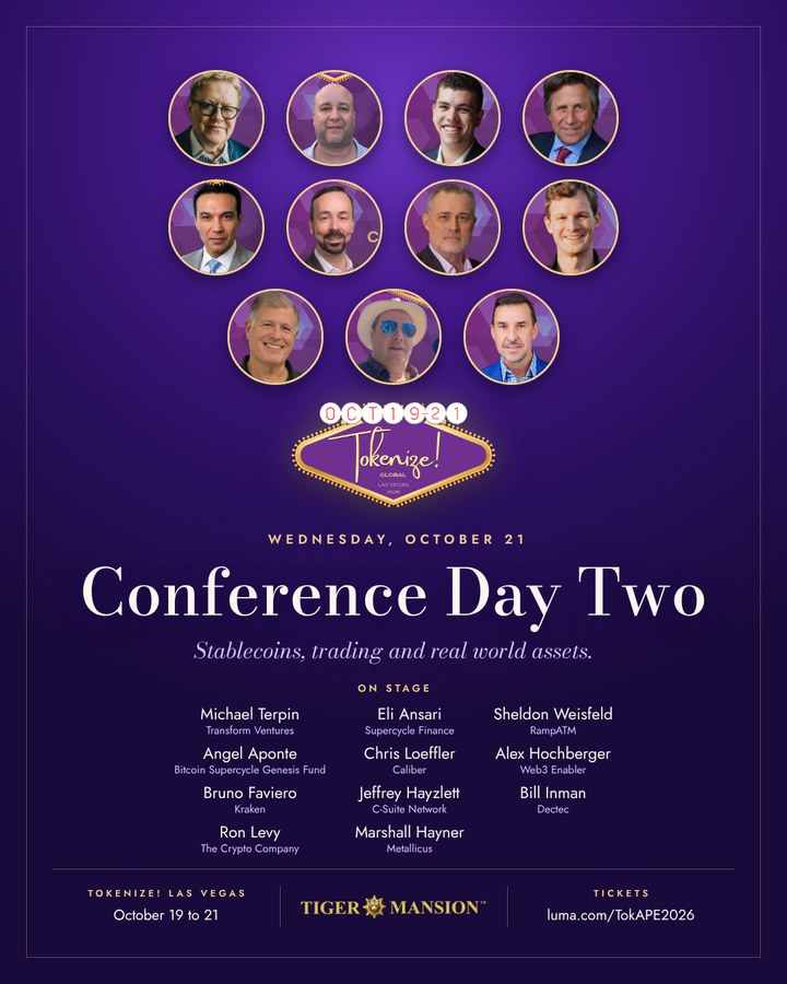 TokenizeCon's tweet photo. Tomorrow at Tokenize! Las Vegas: Conference Day Two at Tiger Mansion. Stablecoins, trading and real world assets, then BitAngels pitching begins at 3:30 pm.
https://t.co/Ng8ye8NMIP #TokenizeLV #Money2020