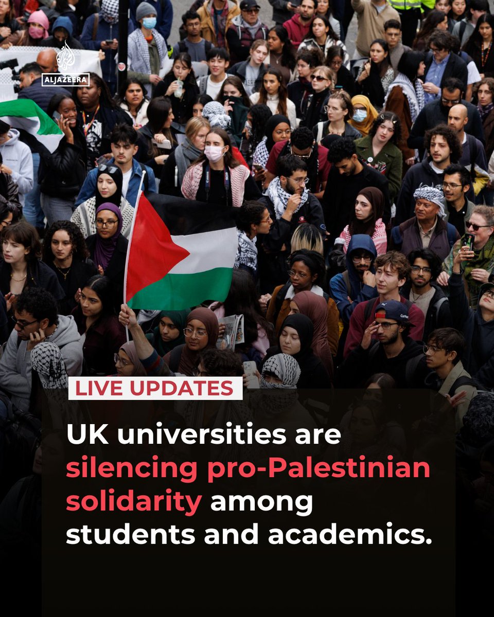 AJEnglish's tweet photo. Amnesty International report says UK universities have restricted pro-Palestinian solidarity and speech deemed “critical” of Israel.

🔴 LIVE updates: https://t.co/8t31dFzuRd https://t.co/VTwjhRxz2l