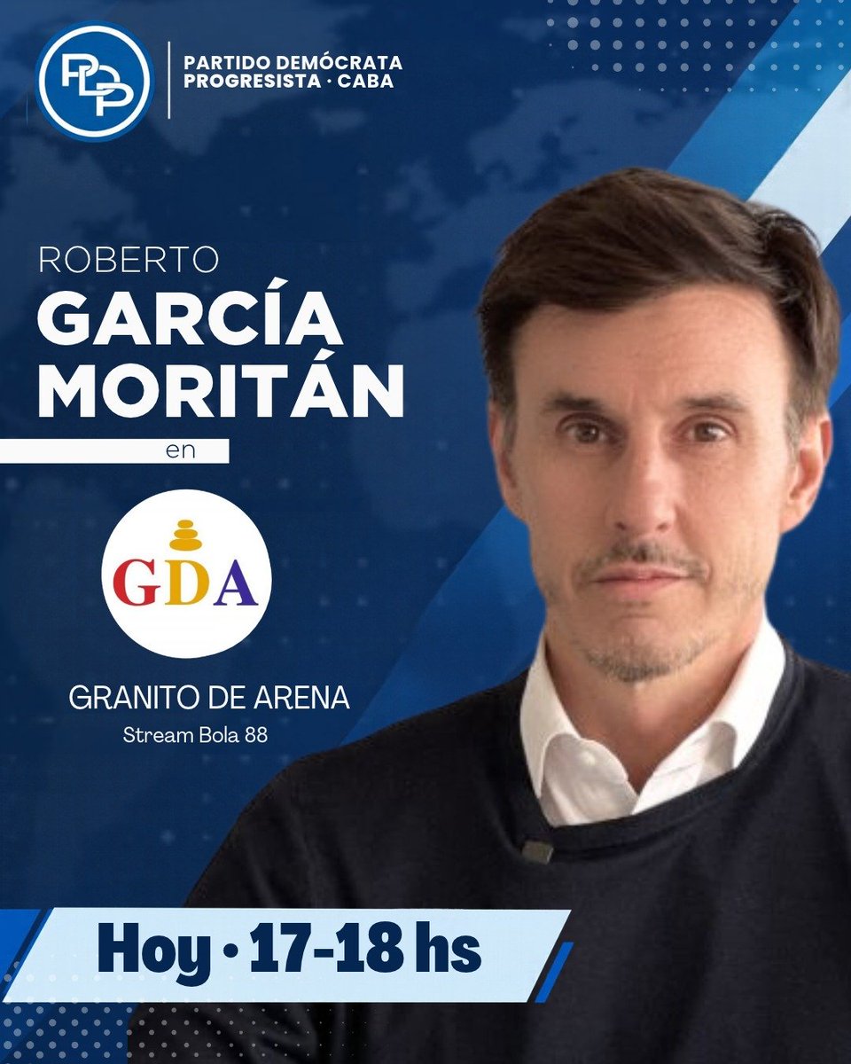 PartidoPDPCABA's tweet photo. Hoy en Stream Bola 88 en el programa "Granito de Arena" estará Ricardo García Moritán 
Hablando de todo....

No te lo podes perder

Te invitamos a que te Sumes
https://t.co/xeEnz8IPtv https://t.co/NcyZAyQyX6