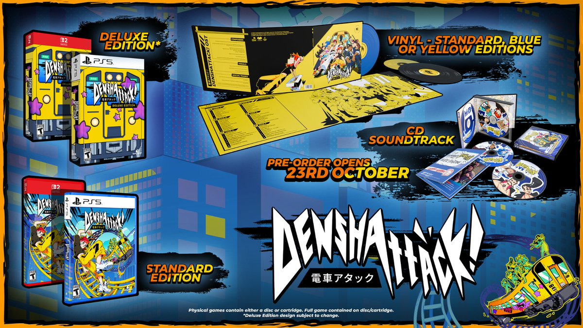 NintendHOME's tweet photo. 📦 Version physique – Le 23 octobre, les précommandes ouvriront chez Fangamer pour la version boite de Denshattack!  en édition Standard ou Deluxe, avec également l’OST en version CD ou vinyle. https://t.co/Q7HQUf4e64